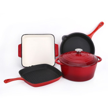 4 pieces enameled cookware set  Cast iron cooking pot and pan sets
